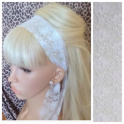 £3.49 • Buy WHITE FLORAL LACE FABRIC 50s 60s 80s RETRO HEAD HAIR SCARF BAND SELF TIE BOW
