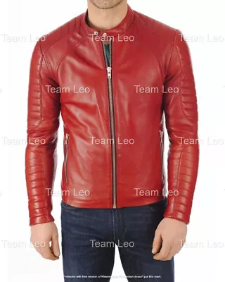 Men's Genuine Red Lambskin Leather Jacket Biker Motorcycle Slim Fit Men's Coat • $125.77