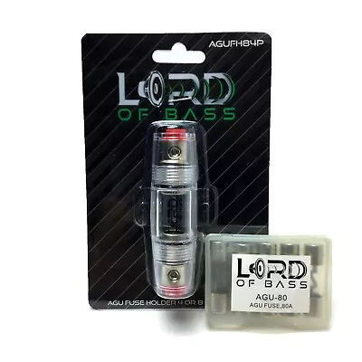 Lord Of Bass Inline AGU Fuse Holder 4 8 Gauge & 5 Pack 80 Amp Fuses Car Audio • $8.98