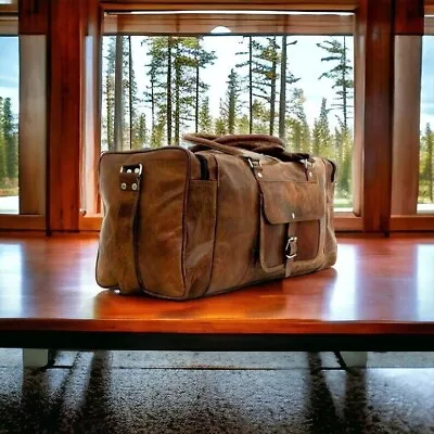 Men's Leather Gym Travel Luggage Duffel Genuine 24'' Vintage Brown Bag • $55.10