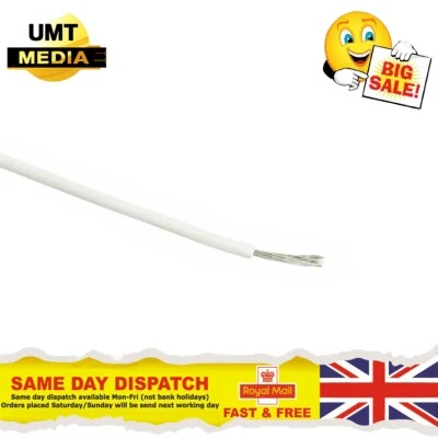 £16.75 • Buy 20 Metres White 2.0mm² 25Amp 14AWG Automotive Hookup Wire Auto Cable