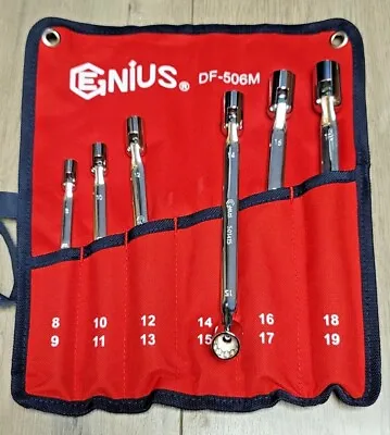 Genius Tools 6pc Metric 12pt Flex Head Socket Wrench Set W/Pouch 8-19MM #DF-506M • $112.04