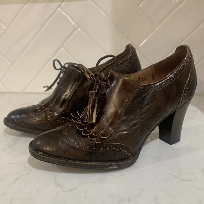$24.99 • Buy Born Oxford Heel Ankle Boot Women's 8.5M Brown Leather Victorian Wingtip Shoes
