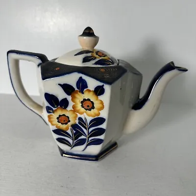 Moriyama Blue Gold Floral Pattern Tea Pot With Lid Japan • $25