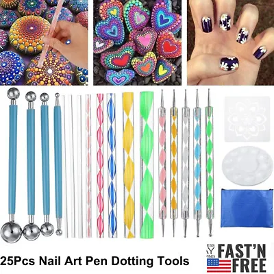 25Pcs DIY Mandala Dotting Tools Rock Painting Kit Dot Nail Art Pen Paint Stencil • $13.63