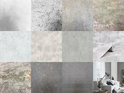 Industrial Grey Stone Concrete Wallpaper Distressed Metallic Vinyl Paste Wall • £14.48