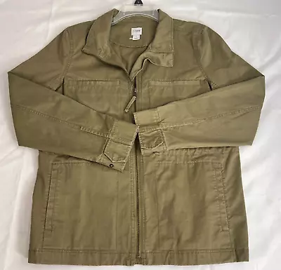 J Crew 100% Cotton Canvas Jacket Field Military Utility Olive Brown  Womens M • $45