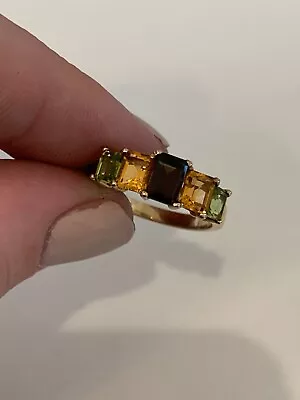 9ct Gold Emerald Cut Peridot Citrine & Smoky Quartz Five Stone Ring 9k 375 • $20.05