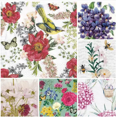 £2.79 • Buy Flower Napkins X 4 Decoupage Pretty Summer Floral Napkins Mixed Packs Available