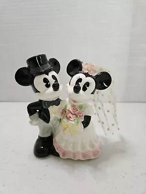 Vintage Disney Mickey And Minnie Mouse Ceramic Wedding Cake Topper Bride & Groom • $29.99