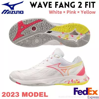 Mizuno Badminton Shoes WAVE FANG 2 FIT White/Pink /Yellow 71GA2312 22 UNISEX NEW • $147.25