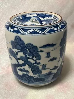 Kutani Sho Arita Kei Mizusashi Dyed Landscape Tea Utensils Blue Flower Kyoto War • $171