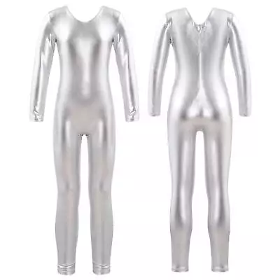 UK Kids Girls Metallic Ballet Dance Gymnastics Leotard Jumpsuit Unitard Costume • £16.66