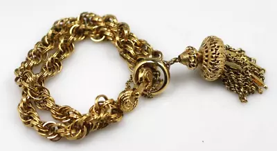 Vintage Shiny Gold Tone Double Chain Link Tassel Charm Monet Bracelet 7 1/2  • $9.50