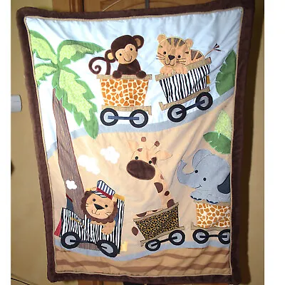 Lambs & Ivy Crib Bedding Safari Train Jungle Quilt Baby Blanket Brown Tan Animal • $15.95