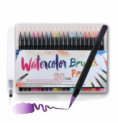 $26.99 • Buy Watercolor Paint Brush Pen Set With Refillable Water Coloring Pen 20 Color New