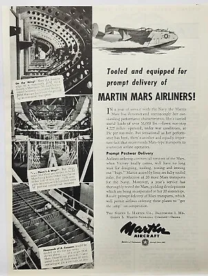 1945 Navy Martin Mars Airliners Airplane Vintage WWII Era Print Ad Omaha NE • $10.88