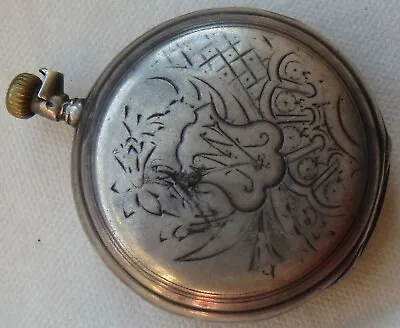 Longines Pocket Watch Silver Carved Hunter Case 495 Mm. In Diameter Enamel Dial • $130