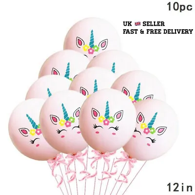 10x Unicorn Latex Balloons 12  Pink Birthday Kids Baby Shower Party Decorations • £3.69