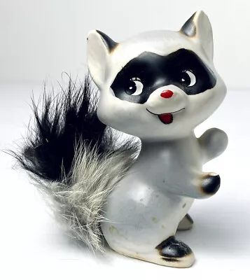 Vintage Kitsch Raccoon Figurine Fur Tail Enesco Ceramic Porcelain Japan Miniatur • $19.99