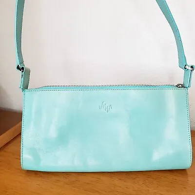 Monsac Tiffany Blue Leather Shoulder Bag 10  Small Purse Vintage Y2K 2000's Rare • $45