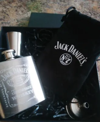 £34 • Buy Jack Daniels Hip Flask Gift Set Gift Boxed