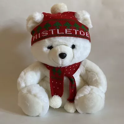 VTG Marshall Fields Mistletoe Christmas Bear White Stuffed Plush W/Scarf 1980s • $39.99