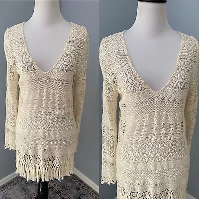 JOHNNY WAS 4 LOVE And LIBERTY Sheer Blouse Tunic Top Small S Cream • $59.99