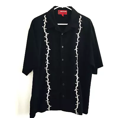 JNCO JEANS Y2K Men's XL Barbed Wire Embroidered Black Polyester Button Up RARE • $320.34