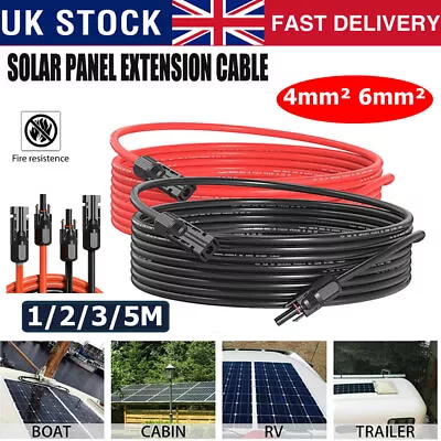 Solar Panel PV Cable DC Rated 4mm² & 6mm² + M4 Connector Crimp Wire Red Black • £7.39