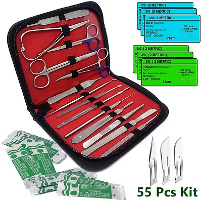 55 Pc Army Surgical Kit Sutures Scalpel Hemostats - Black - Military First Aid • $24.50