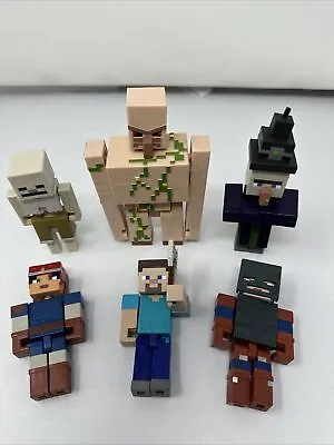 Lot Of 6 Minecraft Figure  3” Inch Figures Loose Golem Witch Steve Skeleton • $16