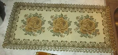 Vintage German Gold Brocade Tapestry Doily Runner W/ Gold Lace Trim • $18