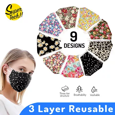 Washable Reusable Floral Anti Air Pollution Face Mouth Mask PM 2.5 Filters AUS • $6.95