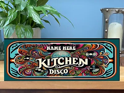 Personalised Kitchen Disco Groovy Retro Kitchen  Sign Wooden Plaque  Wall RWP1 • £14.95