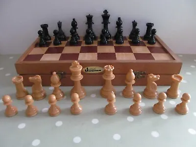 £35 • Buy Vintage John Jaques Plastic Chess Set Complete In A Folding Wooden Box / Board