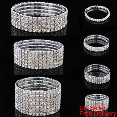 £2.74 • Buy 7 ROW Sparkle Stretch Bracelet Silver Diamante Elastic Bling Chain Bracelet Band