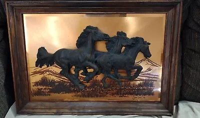 John Louw 3D Wild Horses Copper Framed Wall Art 1975 Signed Equestrian Vintage • $48.30