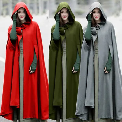 US Women Fashion Loose Full Cape Cloak Hooded Coat Outwear Medieval Robe Costume • $50.38