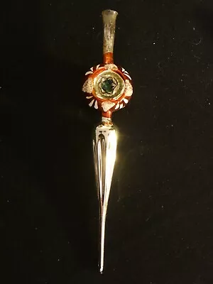 Antique Vintage German Red - Silver Glass Finial Tree Topper 2 Indents 9  • $9.99