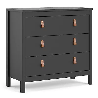 Modern Chest Of Drawers - 3 Drawers - Brown Leather Tab Handles - Bedroom Unit • £171