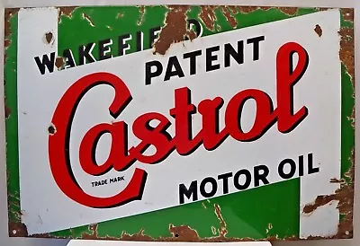 Vintage Castrol Motor Oil Gasoline Pump Sign Porcelain Enamel Petroleum Collect • $1070.96