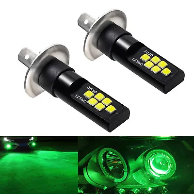 New 2x H1 Green LED Bulbs Bright Upgraded SMD 3030 High Beam Direct Replacement • $16.99