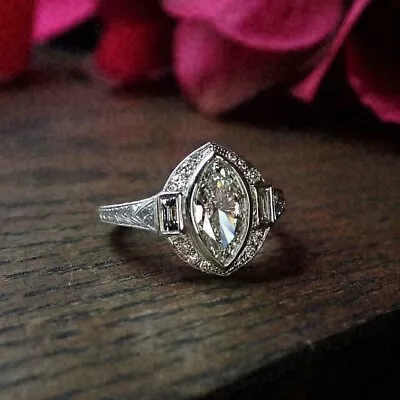1.75 Ct Marquise Cut Moissanite 925 Sterling Silver Vintage Wedding Ring For Her • $97.59
