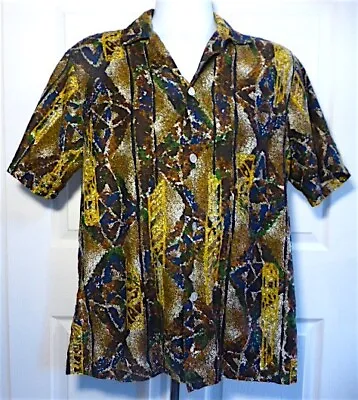 60s Duke Kahanamoku By Kahala Multicolor Tapa Batik Print Shirt Medium Very Nice • $99.99