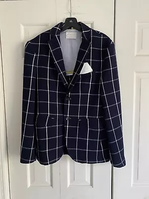 Zara Navy Blue White Plaid Men's Suit Jacket Blazer 36 • $14.99