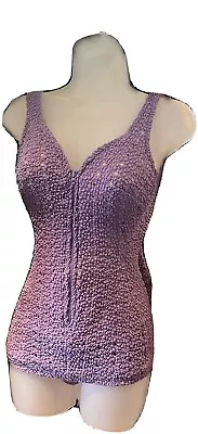 OLEG CASSINI Peter Pan  Swimsuit  NOS Tank Purple Bullet Bra 60s Vtg Pin Up • $125