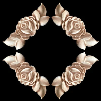 $9.89 • Buy 4Pcs Wood Carved Flower Onlay Furniture Applique Decal Figurine Unpainted Decor