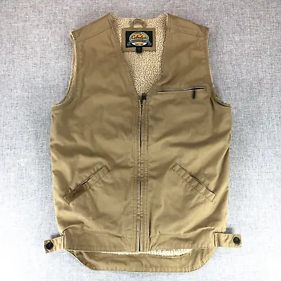 Cabela's Mens Small Tan Canvas Sherpa Fleece Lined Outdoor Work Jacket Vest • $29.95