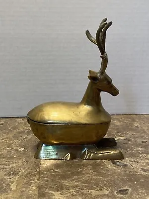 Vintage Aged Brass Deer Stag Trinket Box 6  • $27